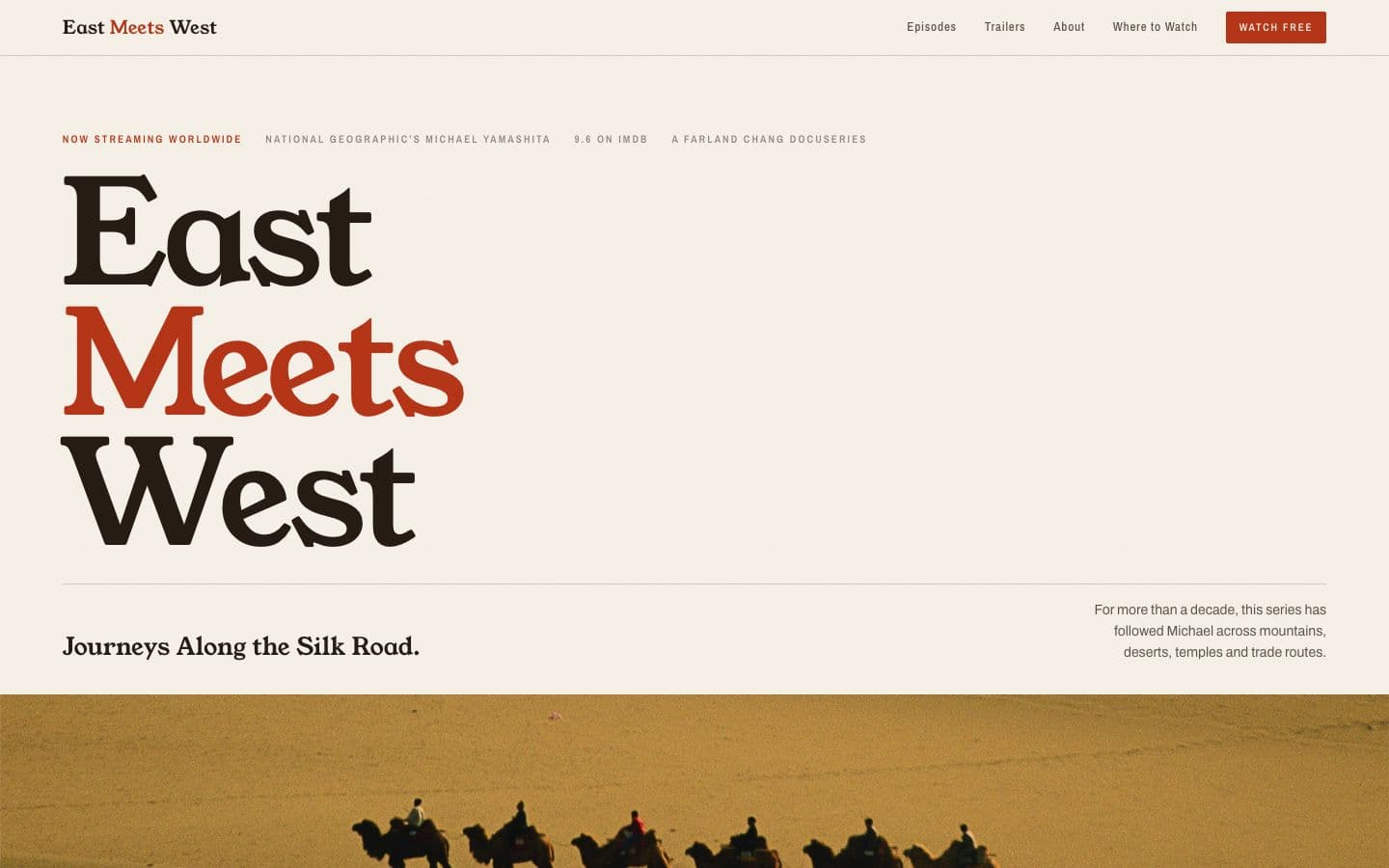 East Meets West homepage on desktop
