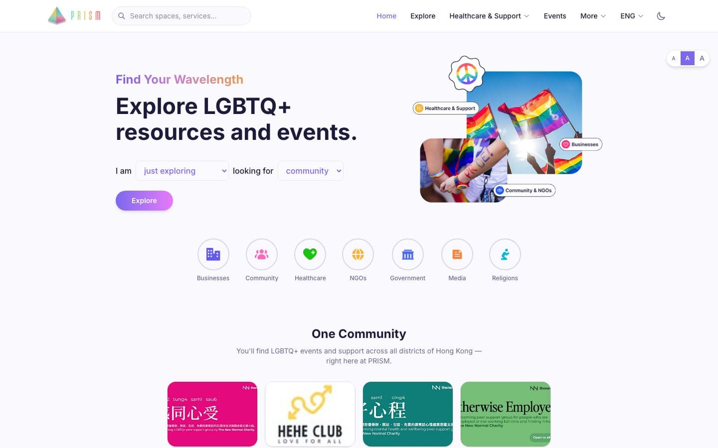 PRISM homepage on desktop